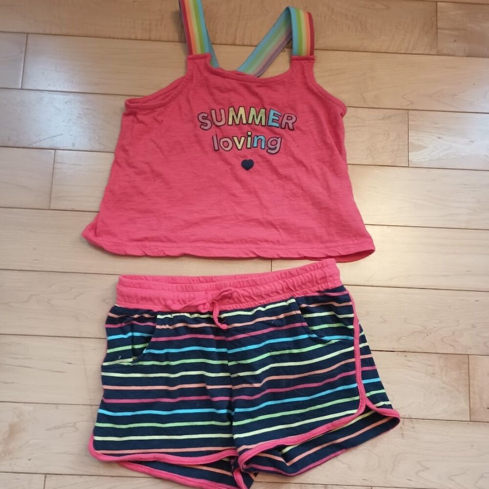 Girls' Pink Tank Top & Striped Shorts Set, size 10